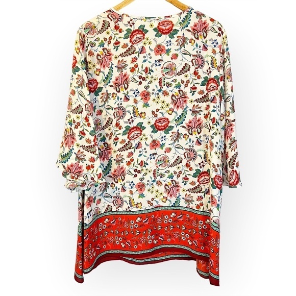 Rose &‎ Olive Colorful Floral V-Neck Tunic Blouse Top - Picture 2 of 5